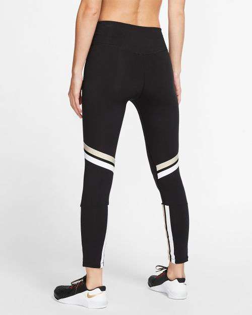 Original Women's Nike One Icon Clash 7/8 leggings Black/ Metallic Gold BV5362 010 Size Medium