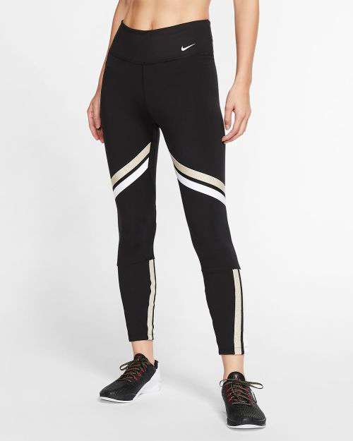 Original Women's Nike One Icon Clash 7/8 leggings Black/ Metallic Gold BV5362 010 Size Medium