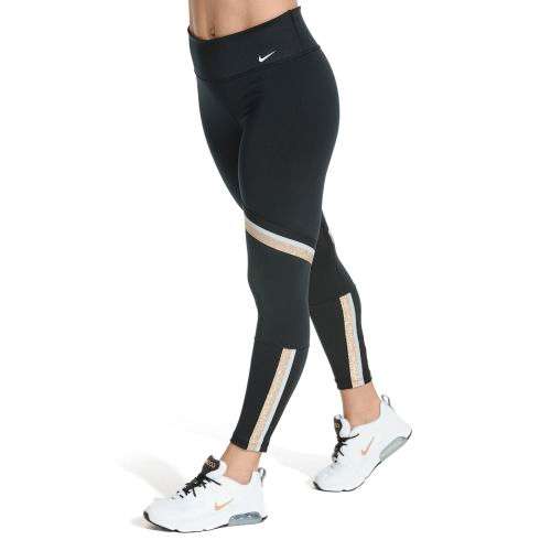 Original Women's Nike One Icon Clash 7/8 leggings Black/ Metallic Gold BV5362 010 Size Medium