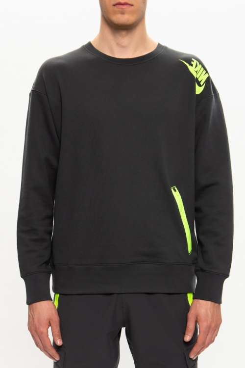 Original Mens Nike Sportswear French Terry Crew Dark Smoke Grey/Volt CT9762 070 Size Medium