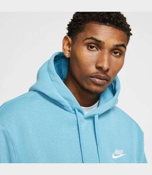 Original Mens Nike Sportswear Club Hoodie Fleece Cerulean/ White BV2654 424 Size Large