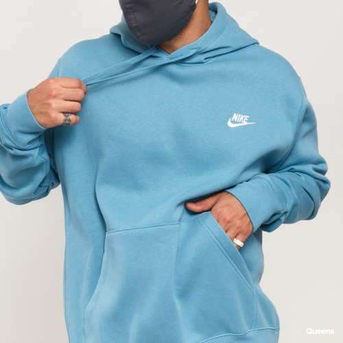 Original Mens Nike Sportswear Club Hoodie Fleece Cerulean/ White BV2654 424 Size Large