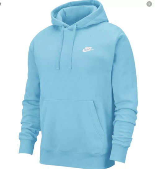 Original Mens Nike Sportswear Club Hoodie Fleece Cerulean/ White BV2654 424 Size Large