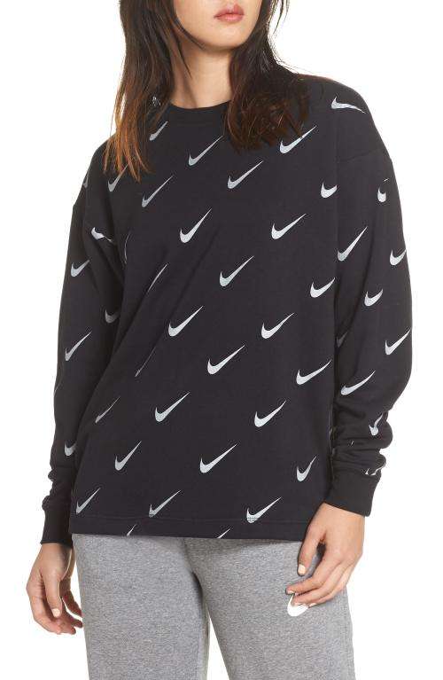 Original NIKE Womens Rally Print Metallic Crewneck Sweatshirt (LOOSE FIT) CJ5020 010 Size Large