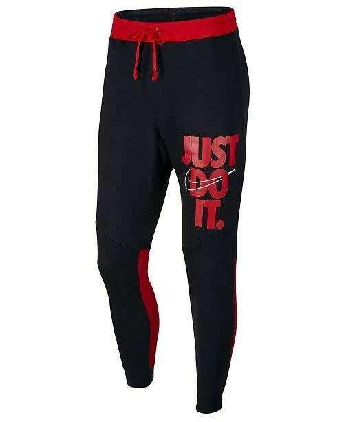 Original NIKE Mens Just Do It Sweat Pants Joggers Black/ Red CJ4556 011 Size Large