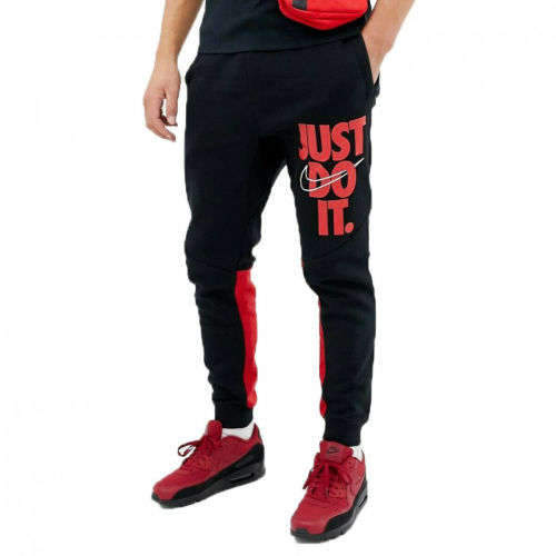 Original NIKE Mens Just Do It Sweat Pants Joggers Black/ Red CJ4556 011 Size Large
