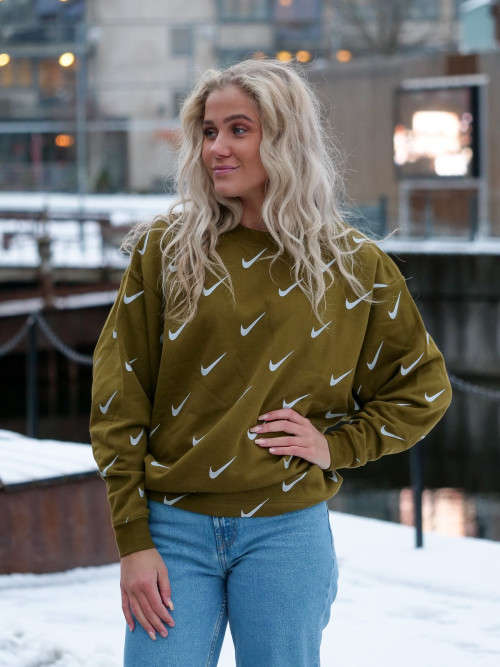 Original NIKE Womens Rally Print Metallic Crewneck Sweatshirt (LOOSE FIT) CJ5020 368 Size Medium