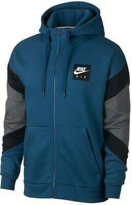 Original Mens Nike Air Hoodie Full Zip Fleece Warm Grey/ Black/ Blue CD9222 474 Size Medium
