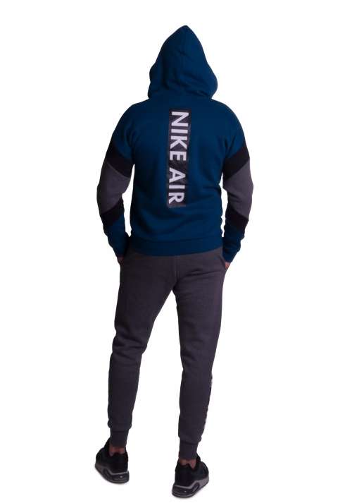 Original Mens Nike Air Hoodie Full Zip Fleece Warm Grey/ Black/ Blue CD9222 474 Size Medium