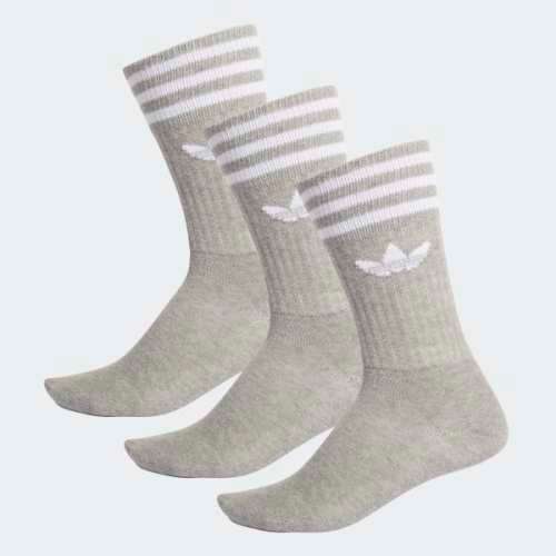 adidas UNISEX CREW SOCKS 3 PAIRS Grey Heather/ White ED9361 Fits Size UK 5.5-8