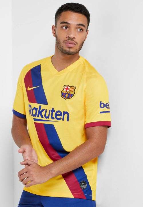 Original Mens NIKE FC Barcelona 2019/20 Stadium Away Jersey Varsity Maize AJ5531 728 Size Large