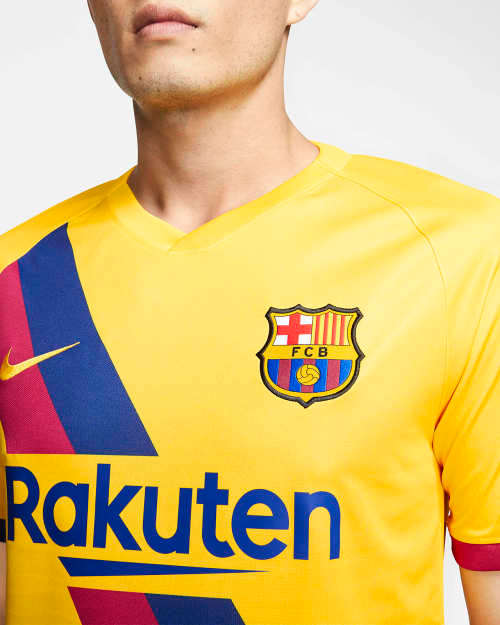 Original Mens NIKE FC Barcelona 2019/20 Stadium Away Jersey Varsity Maize AJ5531 728 Size Large