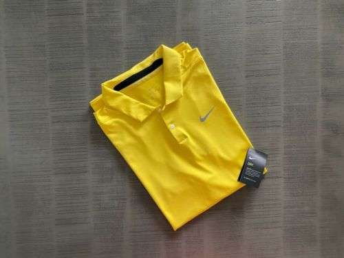 Original Mens Nike Dri-FIT Reflective Vapor Golf Polo Chrome Yellow AV4182 703 Size XL