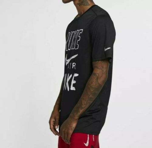 Original Mens NIKE DRI-FIT Running Tee SWOOSH FRONT LOGO Black CN8340 010 Size Large