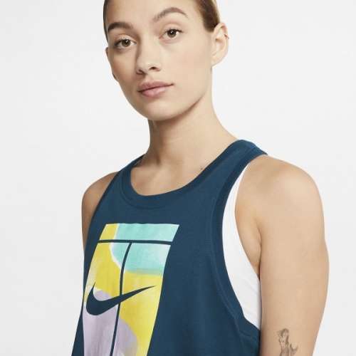 Original Nike Women's Court Cropped Tennis Tank Top Valerian Blue CT4376 432 Size Medium