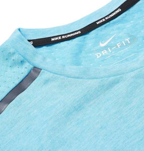 Original Mens NIKE Running Dri-FIT Tee Rise 365 Perforated Mélange Blue AT3929 301 Size Large