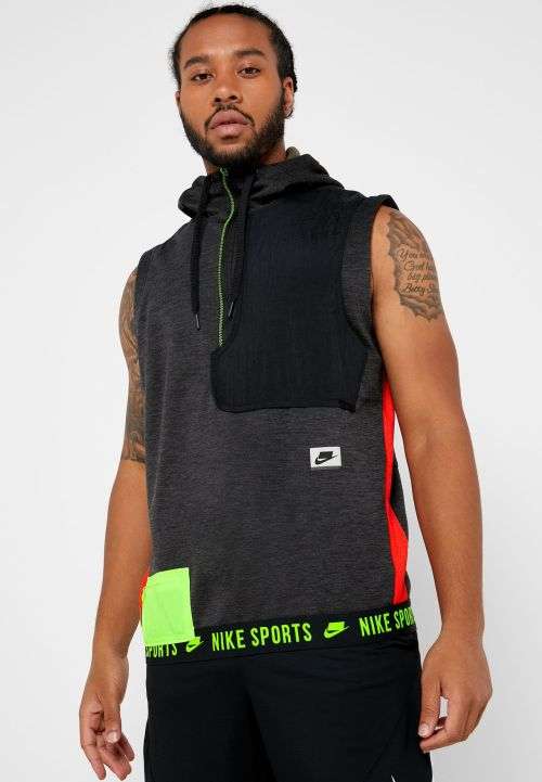 Original Men's Nike Therma Hooded Sleeveless PX Training Hoodie Grey CD5716 010 Size Extra Large