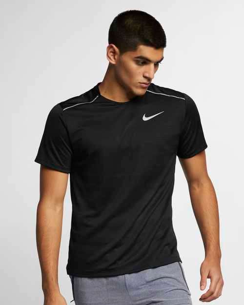 Original Mens NIKE Dri-FIT Miler Short Sleeve Running Top Black AJ7565 010 Size Extra Large