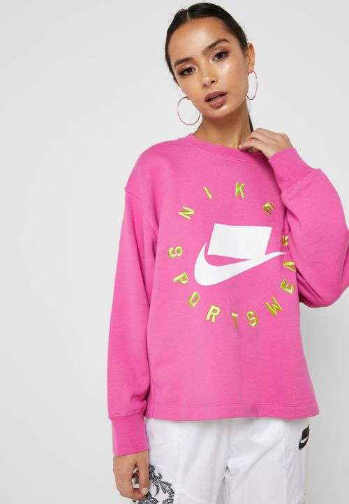 Original Women's NIKE Sportswear NSW French Terry Crew PINK AR3052 623 Size Medium