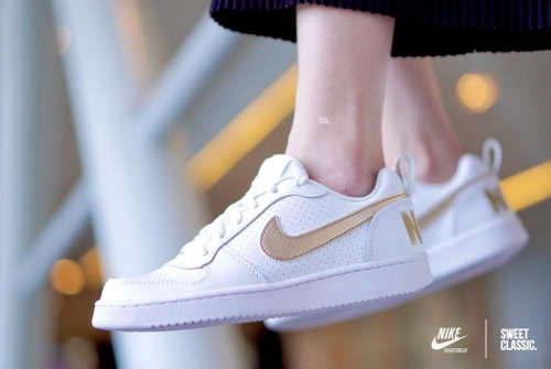 Original Women's NIKE Court Borough Low WHITE/ GOLD BV0745 100 Size UK 6 (SA 6)