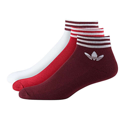 adidas Women's TREFOIL ANKLE SOCKS 3 PAIRS Collegiate Burgundy/ Scarlet/ White EE1153 Size UK 2.5-5