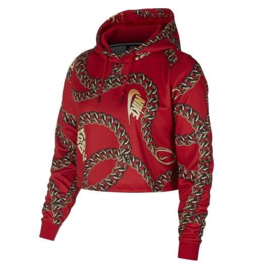 Nike Women's Crop Top Red Pullover Hoodie CJ6305 657 Size Medium