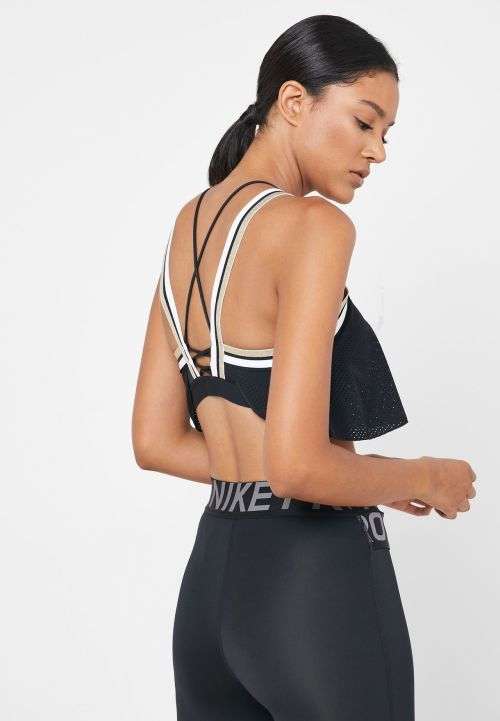 NIKE Women Sports Wear Jersey Glam Bra black/ White/ Gold BV4897 010 Size Medium
