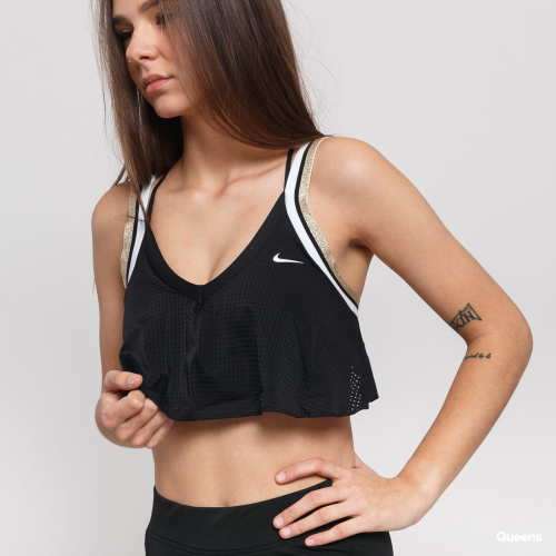 NIKE Women Sports Wear Jersey Glam Bra black/ White/ Gold BV4897 010 Size Medium