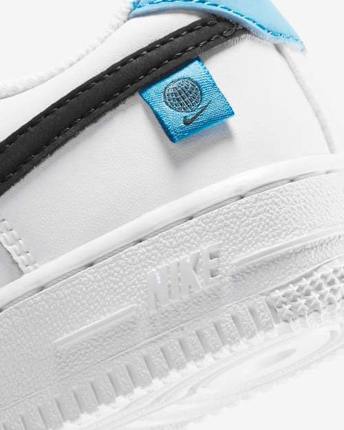 Nike Force 1 World Wide Unisex PS White/Black/ Blue Fury CN8539 100 Size UK 2 (SA 2)