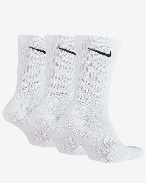 NIKE Unisex Everyday Cushioned Training Crew Socks (3 Pairs) White SX7664 100 Size UK 8-11