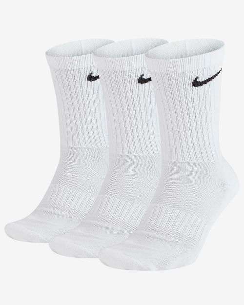 NIKE Unisex Everyday Cushioned Training Crew Socks (3 Pairs) White SX7664 100 Size UK 8-11