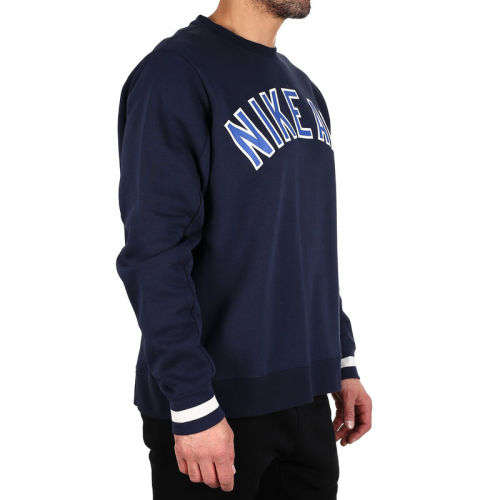 NIKE AIR Men's Fleece Crewneck Warm Sweatshirt Blue/White (LOOSE FIT) CN9123 451 Size Medium