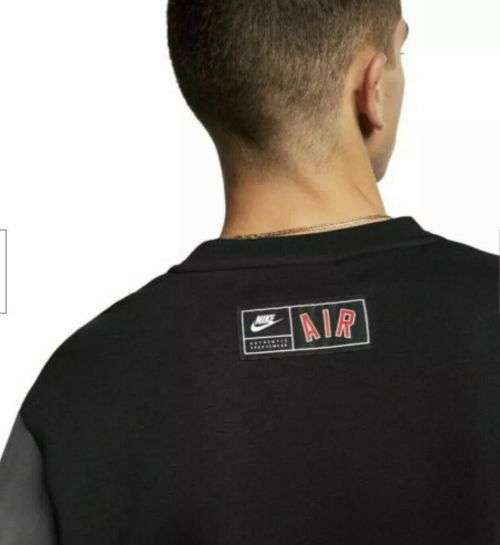 NIKE AIR Men's Fleece Crewneck Warm Sweatshirt (LOOSE FIT) Black /Grey CN9123 010 Size Medium