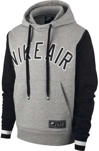 Nike AIR Men's Sportswear Hoodie WARM Fleece Grey/Black (LOOSE FIT) AR1817 063 Size Large