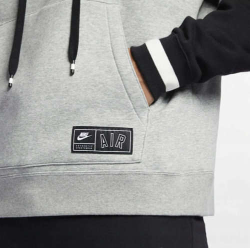 Nike AIR Men's Sportswear Hoodie WARM Fleece Grey/Black (LOOSE FIT) AR1817 063 Size Large