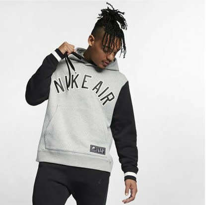 Nike AIR Men's Sportswear Hoodie WARM Fleece Grey/Black (LOOSE FIT) AR1817 063 Size Large