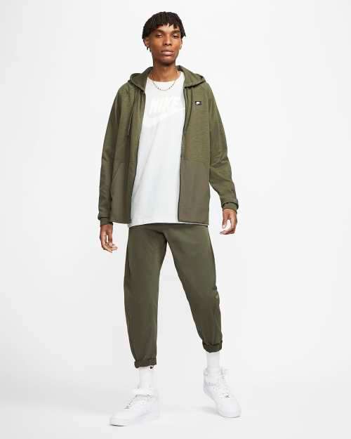 Nike Men's Sportswear Full Zip Hoodie Cargo Khaki (Standard Fit) CI9584 325 Size Large