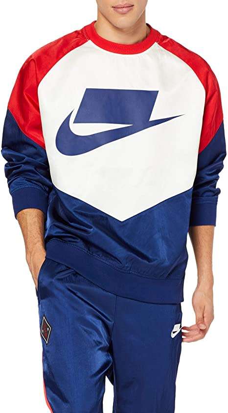Nike Men's Sportswear Block Futura Crew Sweat Woven 2 Piece Shirt Pant Set AR1642 492 Size Large