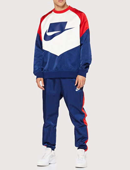 Nike Men's Sportswear Block Futura Crew Sweat Woven 2 Piece Shirt Pant Set AR1642 492 Size Large