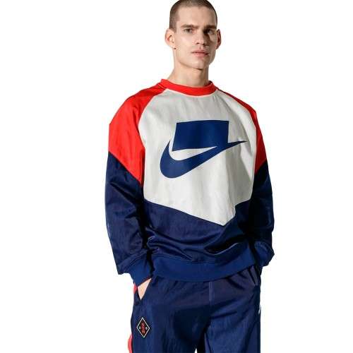 Nike Men's Sportswear Block Futura Crew Sweat Woven Shirt AR1642 492 (Loose Fit) Size Medium