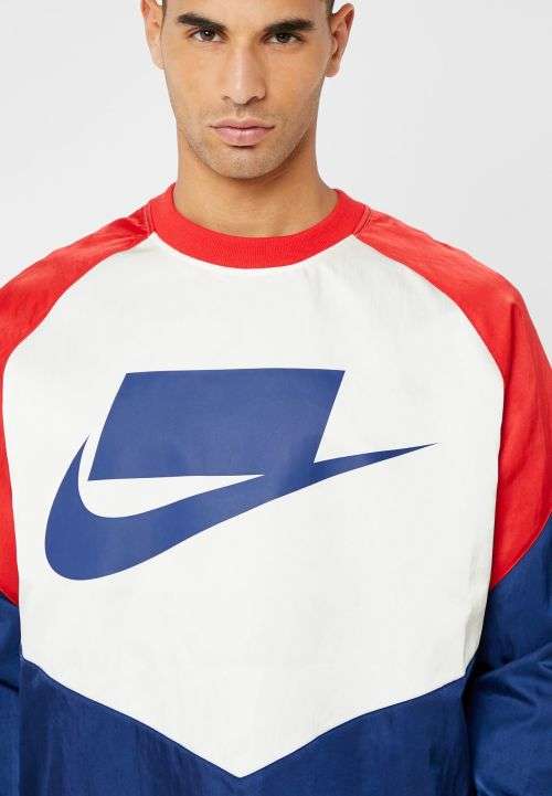 Nike Men's Sportswear Block Futura Crew Sweat Woven Shirt AR1642 492 (Loose Fit) Size Medium