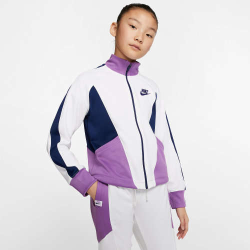 Nike GIRL's Sportswear HERITAGE Big Girl Full Zip Jacket Top White/Purple CJ7424 101 Size XL