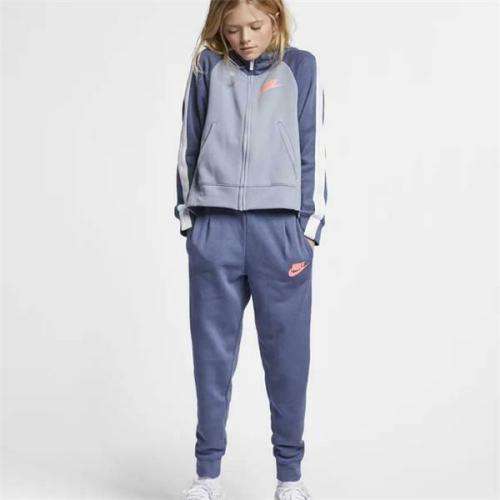 Nike GIRL's Sportswear Full Track Suit Fleece Grey/Blue CD7542 491 Size Extra Large
