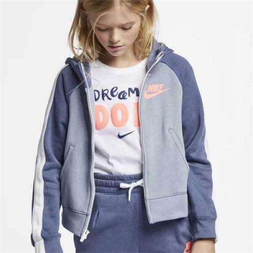 Nike GIRL's Sportswear Full Track Suit Fleece Grey/Blue CD7542 491 Size Extra Large