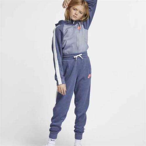 Nike GIRL's Sportswear Full Track Suit Fleece Grey/Blue CD7542 491 Size Extra Large