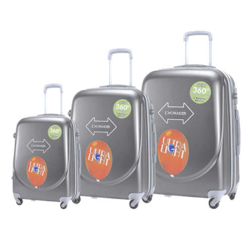 Set of 3 Suitcases Travel Trolley Luggage ABS Universal Wheels - Silver Color
