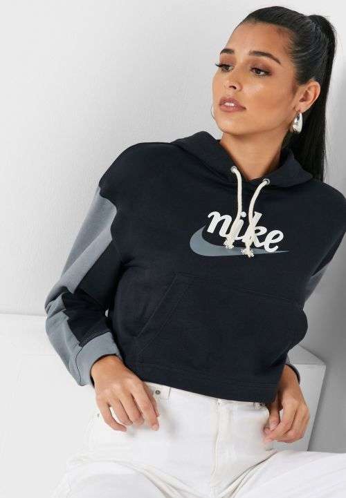 Nike Women's Sportswear Varsity Pullover Hoodie Black/Grey (LOOSE FIT) CJ4072 010 Size Medium