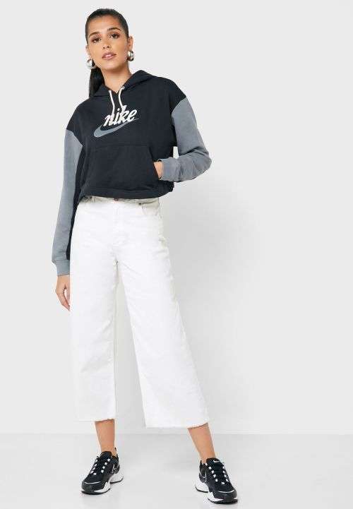 Nike Women's Sportswear Varsity Pullover Hoodie Black/Grey (LOOSE FIT) CJ4072 010 Size Medium