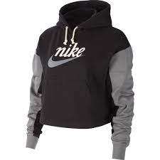 Nike Women's Sportswear Varsity Pullover Hoodie Black/Grey (LOOSE FIT) CJ4072 010 Size Medium