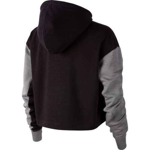 Nike Women's Sportswear Varsity Pullover Hoodie Black/Grey (LOOSE FIT) CJ4072 010 Size Medium